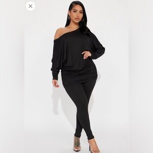 Camilla Black Off-Shoulder Top and Leggings Set